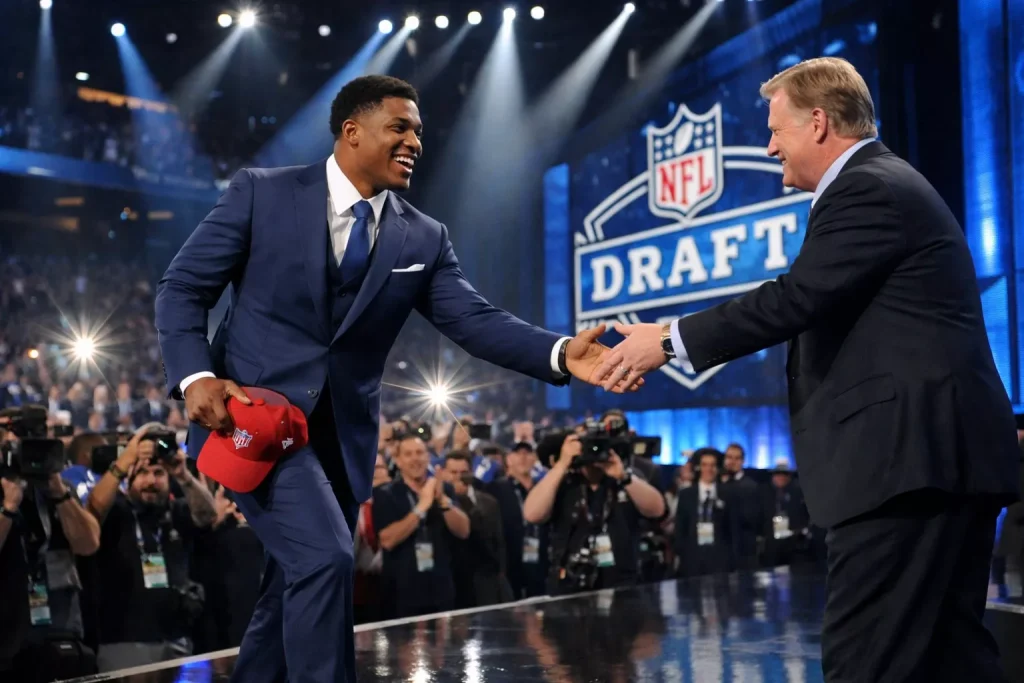 Palco draft NFL con prospetto che stringe mano