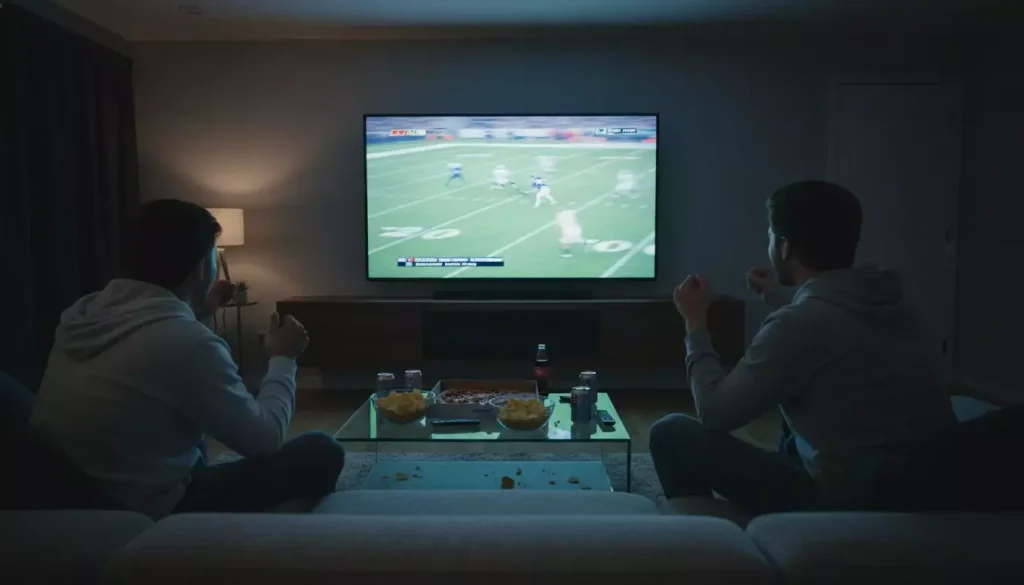 Scommesse live NFL: tifosi guardano partita football americano in tempo reale