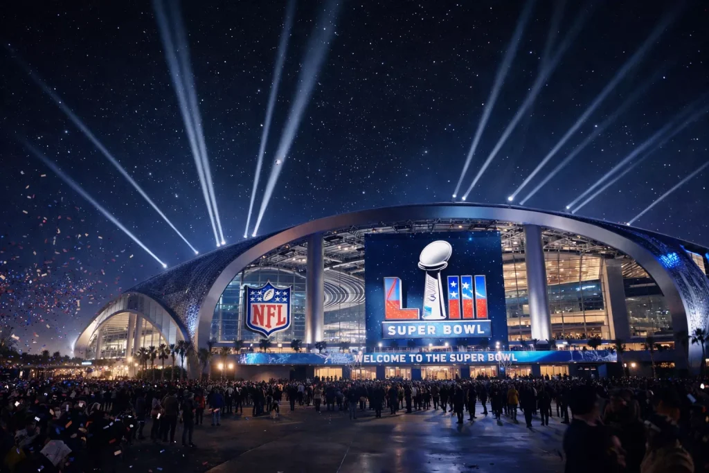 Scommesse Super Bowl: stadio NFL illuminato durante la finale