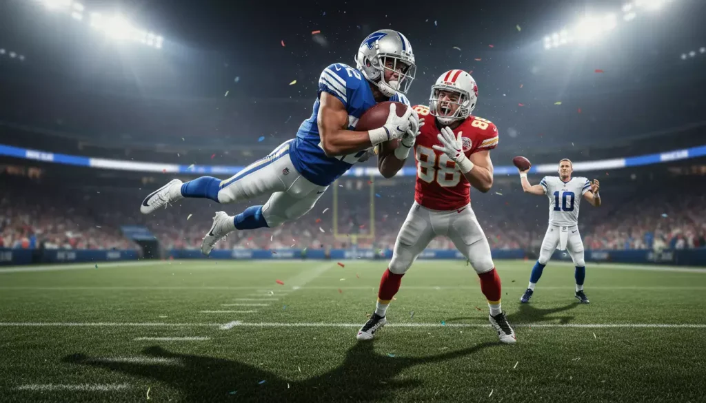 Difensore NFL intercetta passaggio avversario